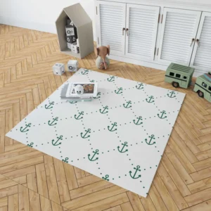 Green Anchor Triangle Pattern On White Rug 1