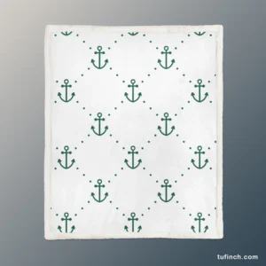 Green Anchor Triangle Pattern On White Sherpa Fleece Blanket 1