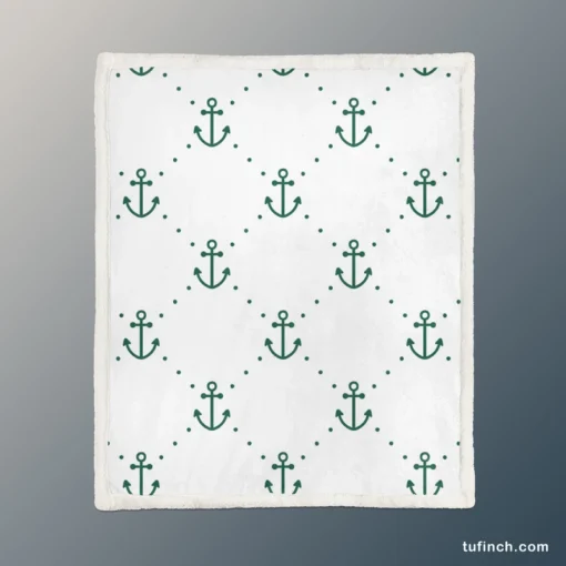 Green Anchor Triangle Pattern On White Sherpa Fleece Blanket 1