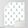 Green Anchor Triangle Pattern On White Sherpa Fleece Blanket