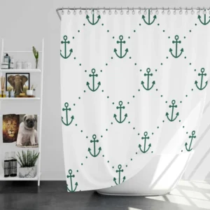 Green Anchor Triangle Pattern On White Shower Curtain