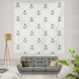 Green Anchor Triangle Pattern On White Wall Tapestry