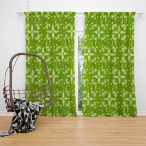 Green Batik Floral Design Curtain