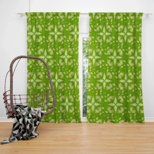 Green Batik Floral Design Curtain