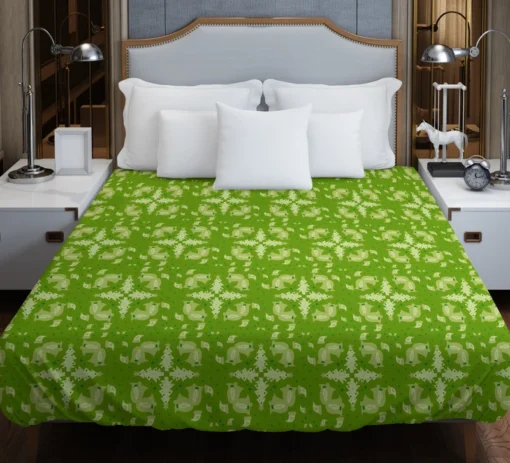 Green Batik Floral Design Duvet Cover