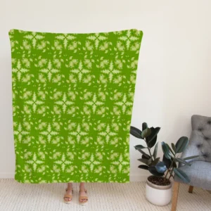 Green Batik Floral Design Fleece Blanket