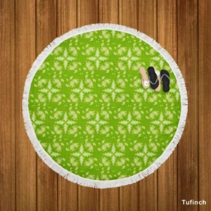 Green Batik Floral Design Round Beach Towel