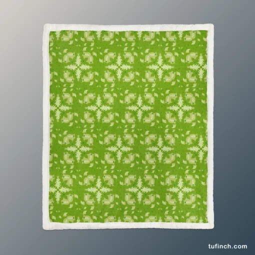 Green Batik Floral Design Sherpa Fleece Blanket 1