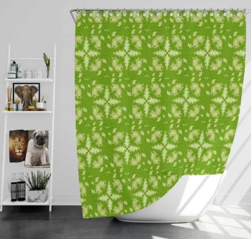 Green Batik Floral Design Shower Curtain