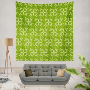 Green Batik Floral Design Wall Tapestry