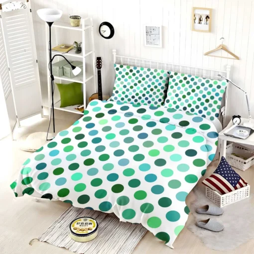 Green Blue Small Polka Dots Bedding Set