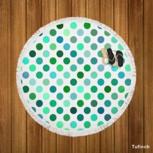 Green Blue Small Polka Dots Round Beach Towel