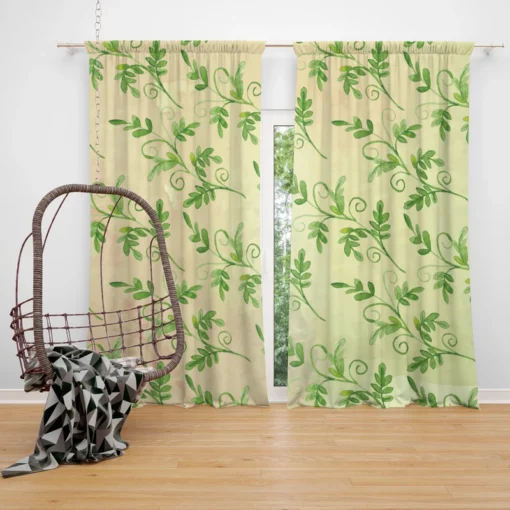 Green Botanical Leaf Design Curtain