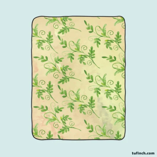 Green Botanical Leaf Design Fleece Blanket 1