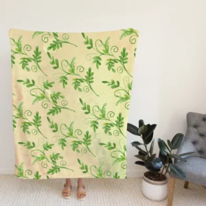 Green Botanical Leaf Design Fleece Blanket