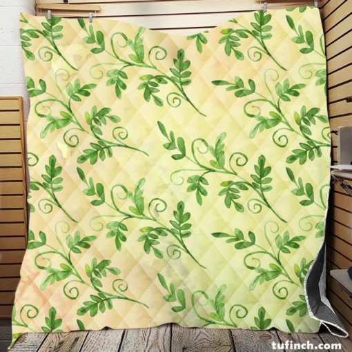 Green Botanical Leaf Design Quilt Blanket