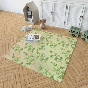 Green Botanical Leaf Design Rug 1