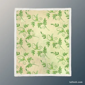 Green Botanical Leaf Design Sherpa Fleece Blanket 1