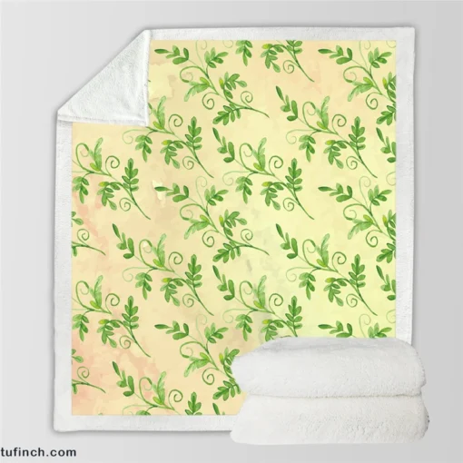 Green Botanical Leaf Design Sherpa Fleece Blanket