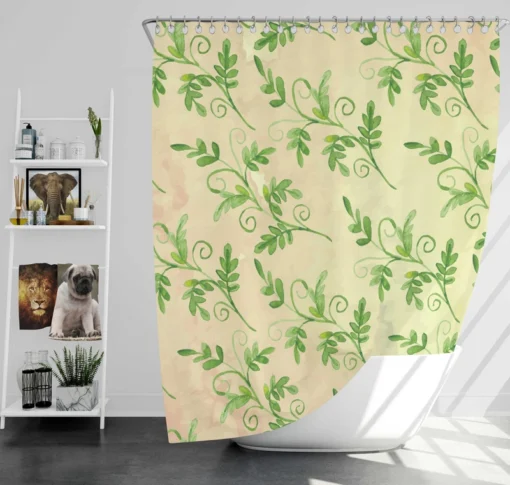 Green Botanical Leaf Design Shower Curtain