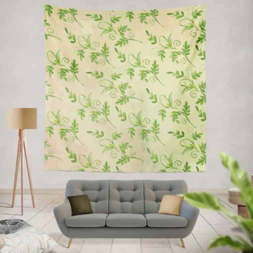 Green Botanical Leaf Design Wall Tapestry