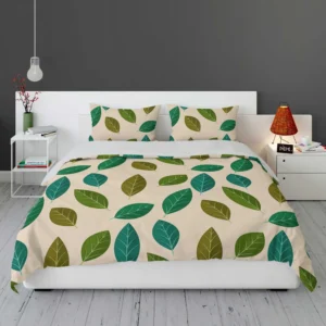 Green Brown Bay Leaves Pattern Bedding Set 1