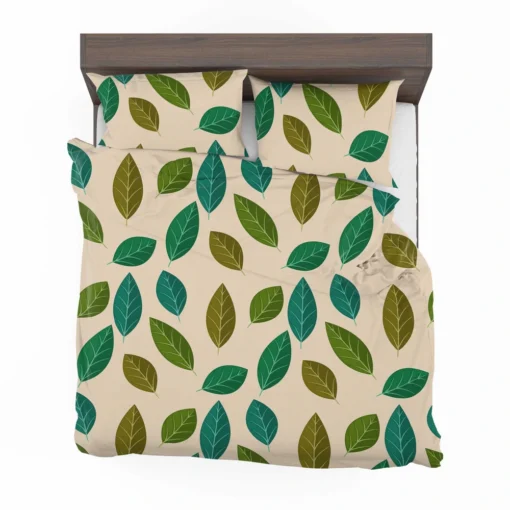 Green Brown Bay Leaves Pattern Bedding Set 2