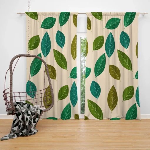 Green Brown Bay Leaves Pattern Curtain