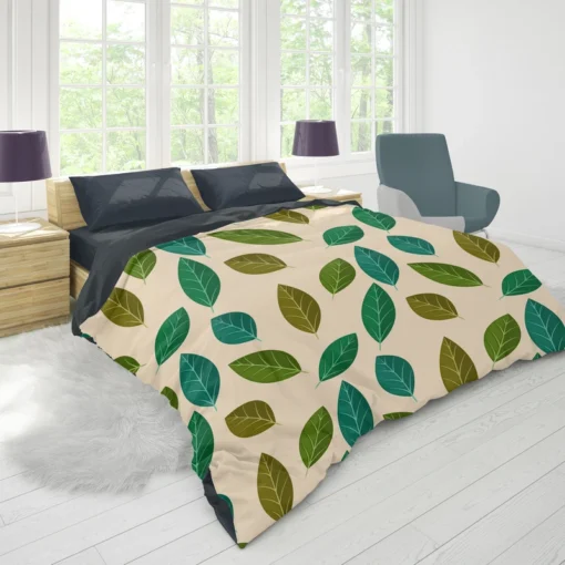 Green Brown Bay Leaves Pattern Duvet Cover 1