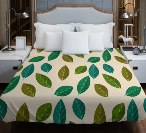 Green Brown Bay Leaves Pattern Duvet Cover