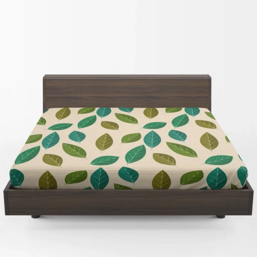 Green Brown Bay Leaves Pattern Fitted Sheet 1