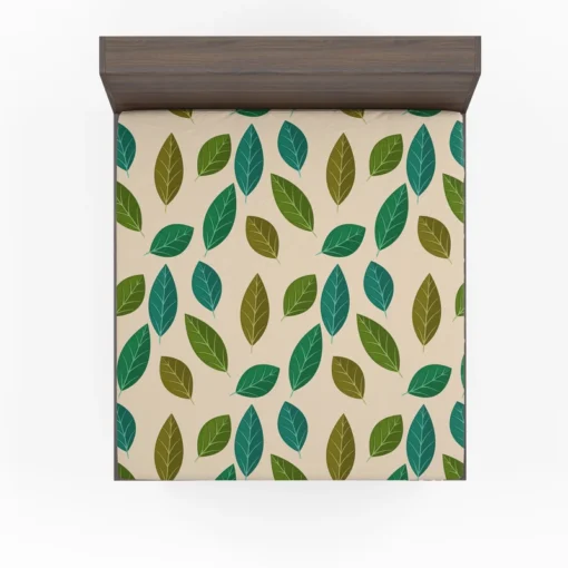 Green Brown Bay Leaves Pattern Fitted Sheet