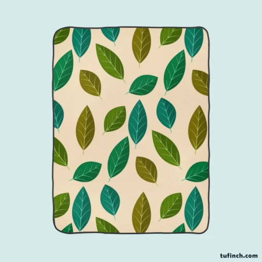 Green Brown Bay Leaves Pattern Fleece Blanket 1