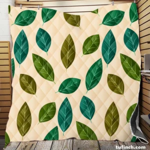 Green Brown Bay Leaves Pattern Quilt Blanket