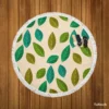 Green Brown Bay Leaves Pattern Round Beach Towel