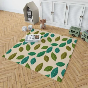 Green Brown Bay Leaves Pattern Rug 1