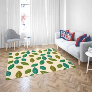 Green Brown Bay Leaves Pattern Rug 2