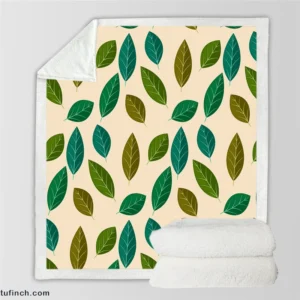 Green Brown Bay Leaves Pattern Sherpa Fleece Blanket