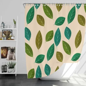 Green Brown Bay Leaves Pattern Shower Curtain