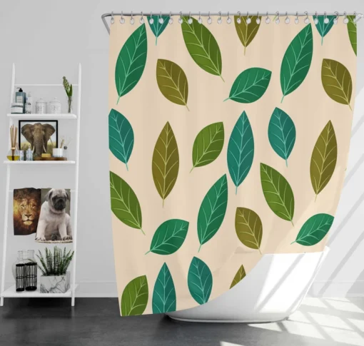 Green Brown Bay Leaves Pattern Shower Curtain