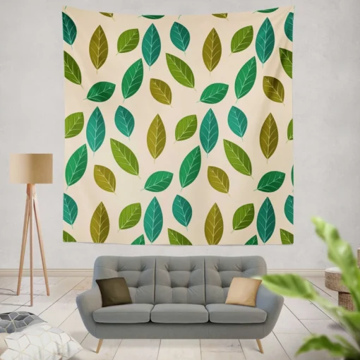 Green Brown Bay Leaves Pattern Wall Tapestry