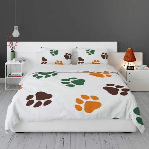 Green Brown Orange Dog Paw Prints Bedding Set 1