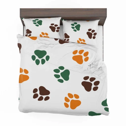 Green Brown Orange Dog Paw Prints Bedding Set 2