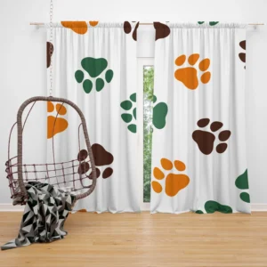 Green Brown Orange Dog Paw Prints Curtain