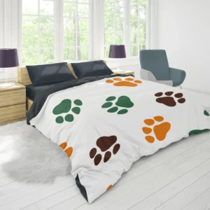 Green Brown Orange Dog Paw Prints Duvet Cover 1