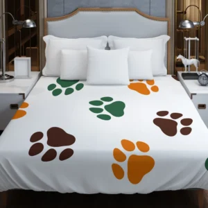 Green Brown Orange Dog Paw Prints Duvet Cover