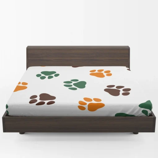 Green Brown Orange Dog Paw Prints Fitted Sheet 1