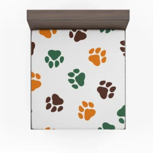 Green Brown Orange Dog Paw Prints Fitted Sheet