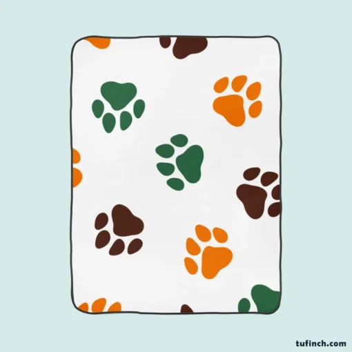 Green Brown Orange Dog Paw Prints Fleece Blanket 1