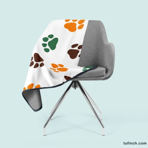 Green Brown Orange Dog Paw Prints Fleece Blanket 2